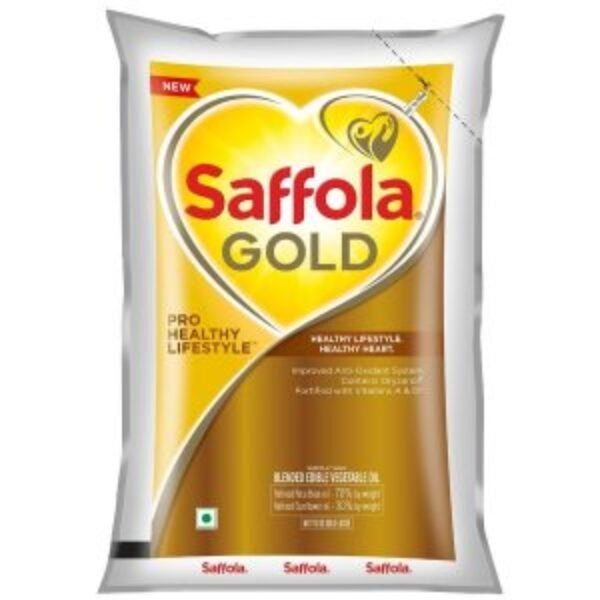Saffola Gold Pro Healthy Lifestyle Edible Oil Pouch, 1 L