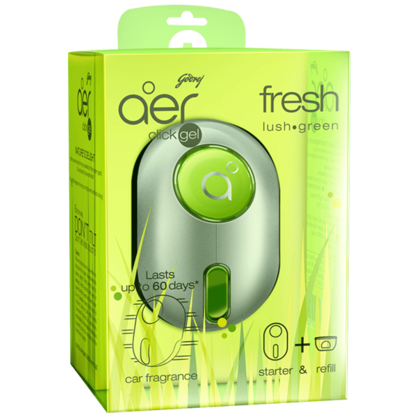 Godrej Aer Click Gel – Car Vent Air Freshener Kit, Fresh Lush Green, 10 G