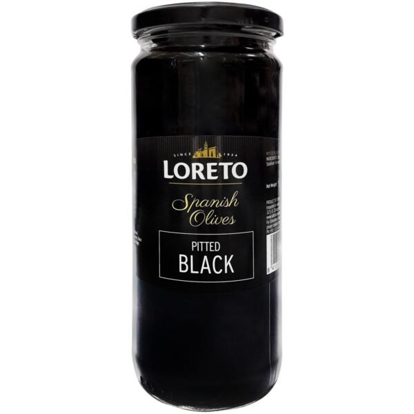 Loreto Spanish Olives – Pitted Black, 430G Jar