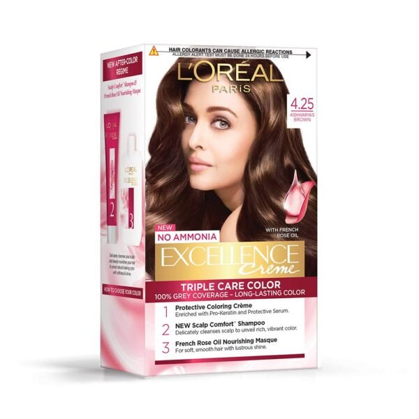 L’Oreal Paris Excellence Creme Hair Color, 4.25 Aishwarya’S Brown, 72Ml+100G