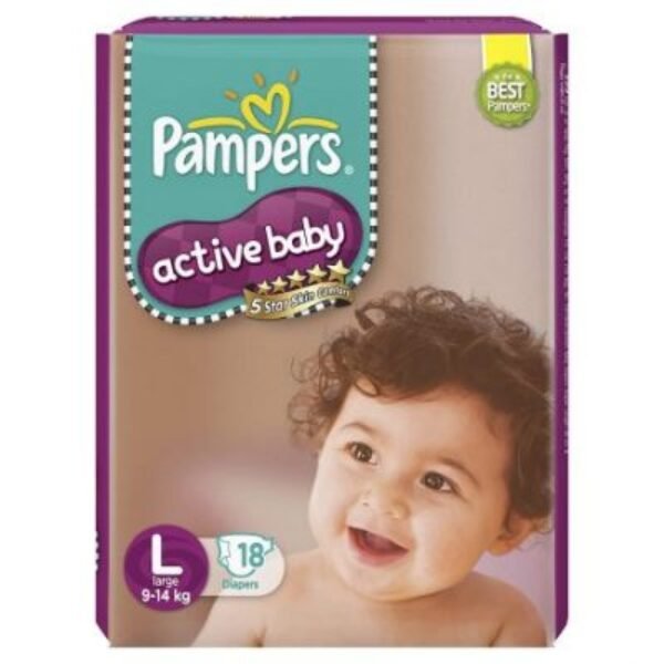 Pampers Active Baby Taped Diapers, Large Size Diapers, (Lg) 18 Count