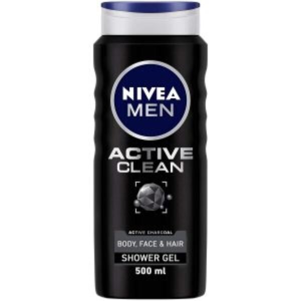 Nivea Shower Gel, Active Clean Body Wash, Men, 500Ml