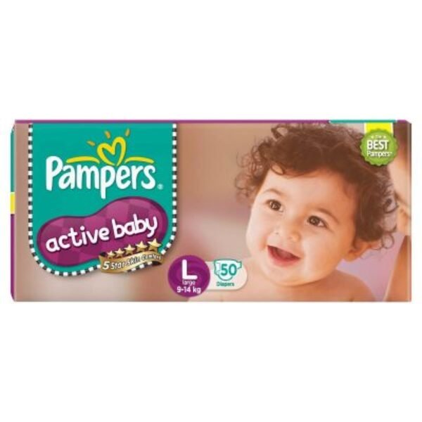 Pampers Active Baby Taped Diapers, Large Size Diapers, (Lg) 50 Count