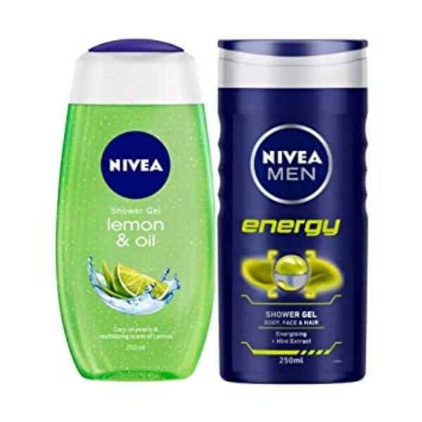 Nivea Shower Gel, Lemon & Oil Body Wash, Women, 250Ml And Energy Body Wash, 250Ml