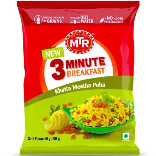 Mtr 3 Minute Breakfast – Khatta Meetha Poha, 60 G Pouch