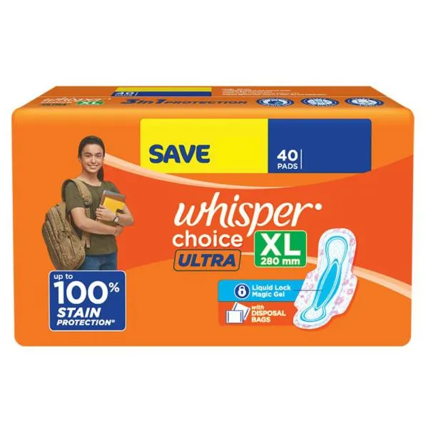 Whisper Choice Ultra XL Sanitary Napkins 40 pads