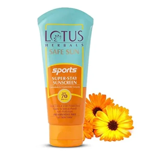 Lotus Herbals Safe Sun Sports Super Stay Sunscreen Cream SPF 70 PA+++, 80GM