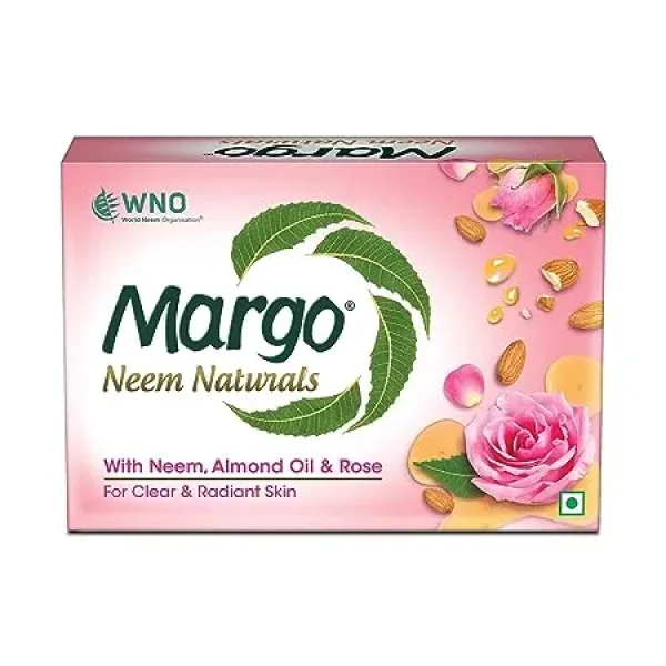Margo Neem Naturals Soap Enriched With Almond Oil & Rose Soap for Clear & Radiant Skin [100GM X 5]
