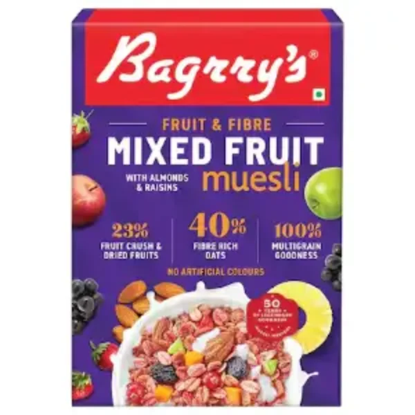 Bagrry’s Fruit ‘n’ Fibre Mixed Fruit Muesli With Almonds & Raisins 500 g