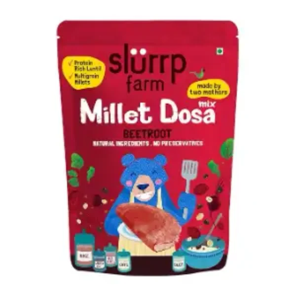 Slurrp Farm Millet Dosa Instant Mix Supergrains And Beetroot Natural And Healthy Food, 150Gm