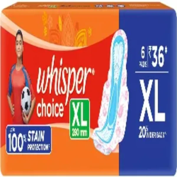 Whisper Choice Sanitary Pads For Women, Xl, 6 Napkins
