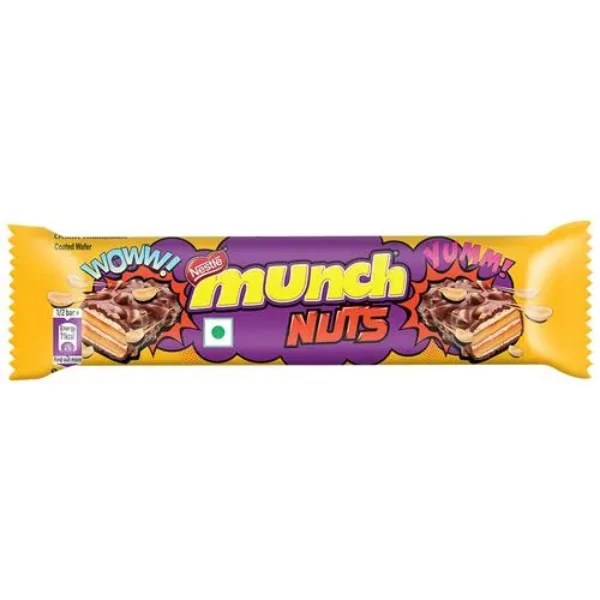 Nestle Munch Nuts Chocolate Coated Crunchy Wafer Bar – Crunchy Treat, 32 G