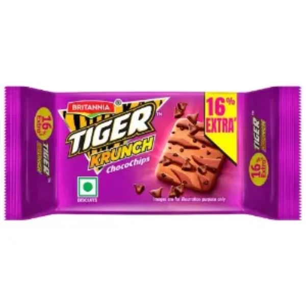 Britannia Tiger Krunch Chocochips Biscuit – Crunchy, Ready To Eat, 27 g