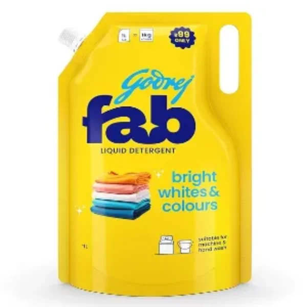Godrej Fab Liquid Detergent Refill Pouch for Machine & Hand Wash – 1L