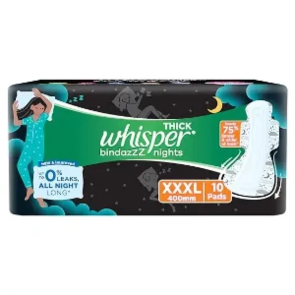 Whisper Bindazzz Nights Sanitary Pads, 10 XXXL Pads