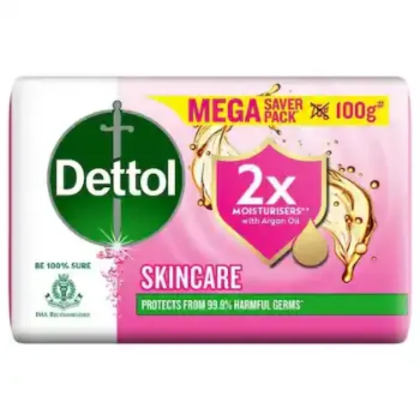 Dettol Skincare Moisturizing Beauty Bathing Soap Bar with Argan Oil 100gm, Pack of 4